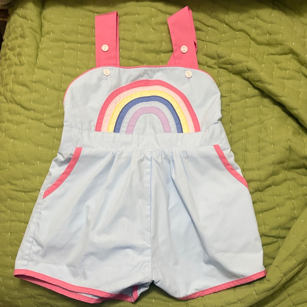 The Beaufort Bonnet Company Light Blue and Pink Rainbow Overalls